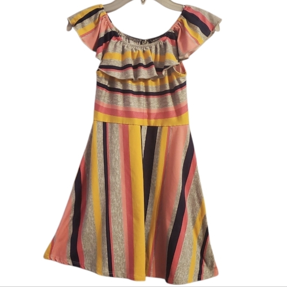 Pink & Violet Girls Striped Summer Ruffled Sun Dress S 6/6X